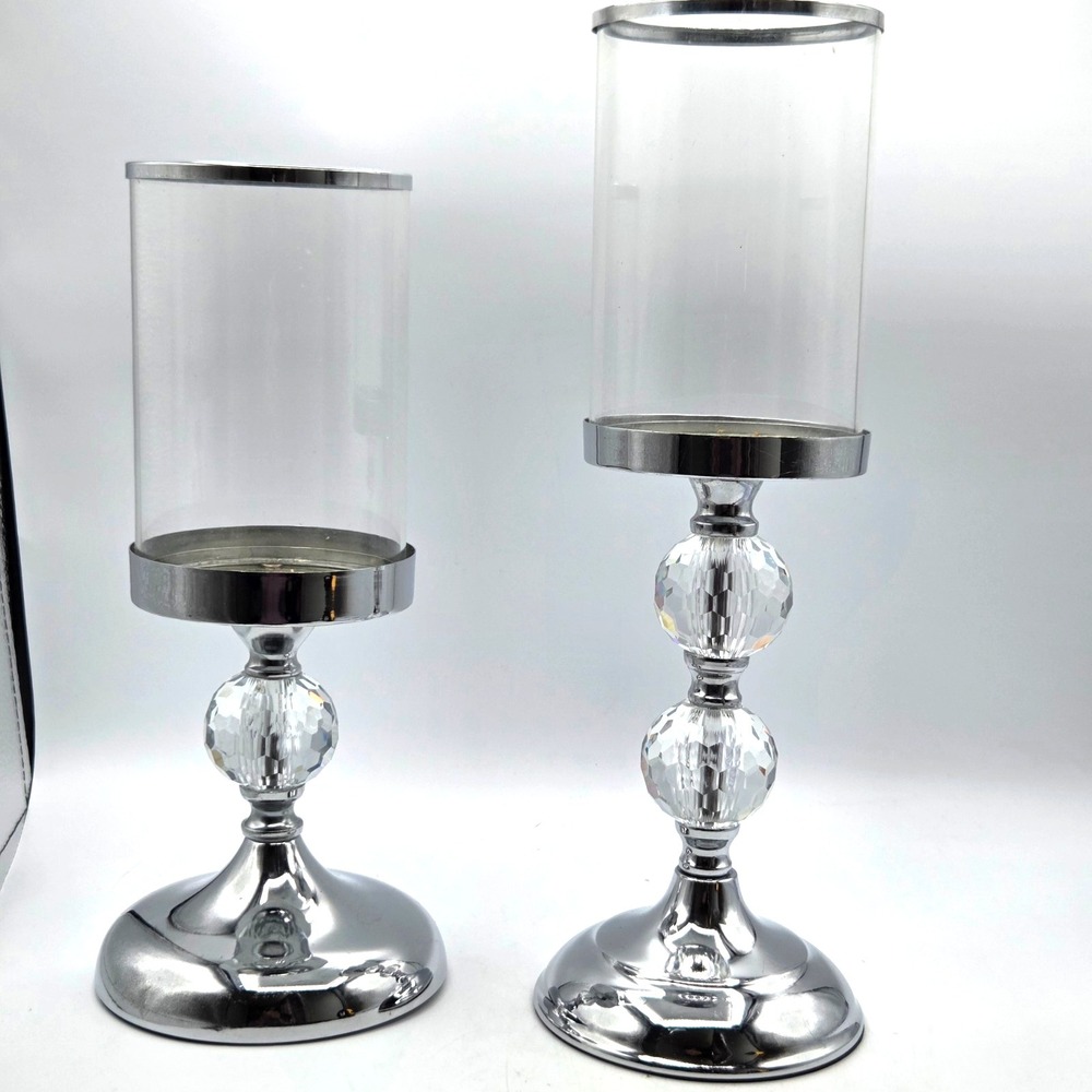 RETRO Metal and Crystal‎ Clear Pillar Candle Holders Romantic Candlelight Dinner